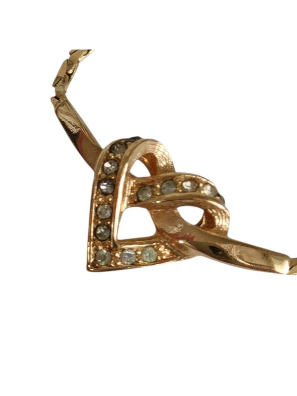 Dior Vintage Heart Rhinestone Chain Necklace Gold Plated Colored